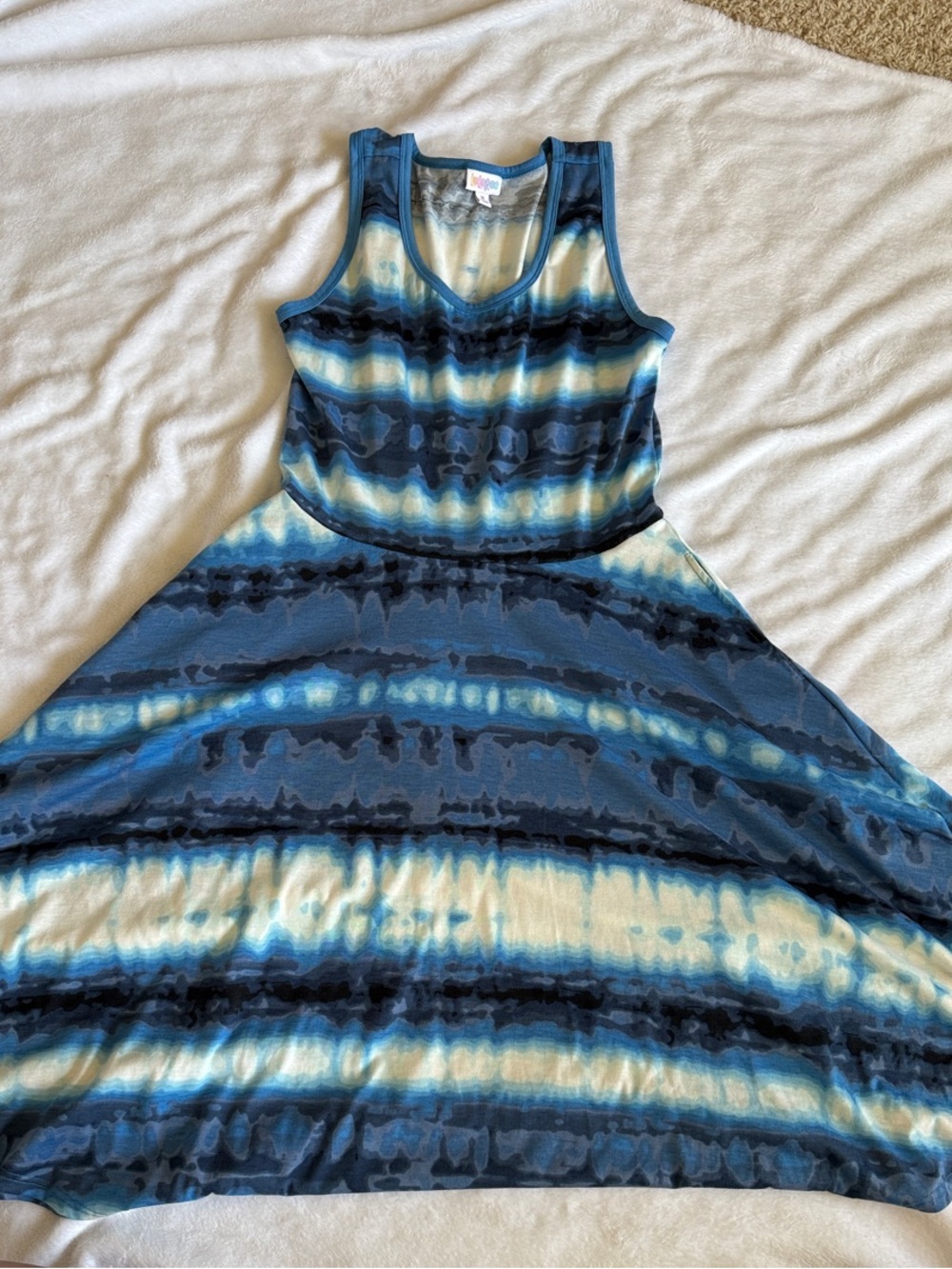 Blue Tie-Dye Tank Midi Dress